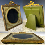 Antique French 2nd Empire Dore Bronze and Applique Photo or Portrait Miniature Frame, c.1870 Bow Top