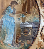 RARE! 1700s Georgian Era PAIR (2) Silk Embroidery Pole Screen Set, Figural and Floral, Chenille