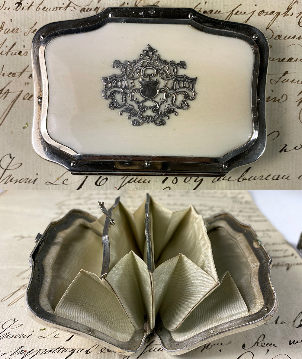 Fine Antique French Silver and Ivory Coin Purse, c.1850-90 Excellent Throughout