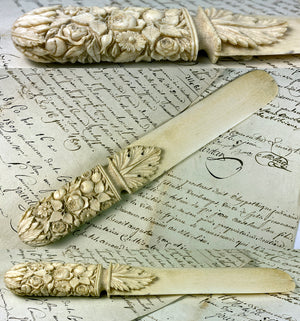 Antique Hand Carved Ivory Paper Knife c.1820-50, Dieppe, France - Letter Opener