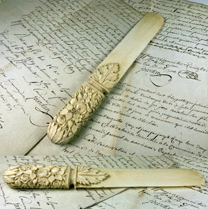 Antique Hand Carved Ivory Paper Knife c.1820-50, Dieppe, France - Letter Opener