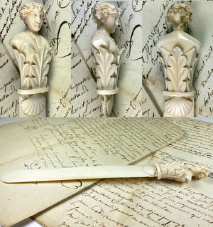 Rare Antique Figural Hand Carved IvoryPaper Knife, Faun or Neo-Renaissance Bust - Dieppe - Letter Opener