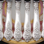 Antique French 16pc Sterling Silver Handled Table Knife Set, Ornate with Grapes Theme