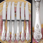 Antique French 16pc Sterling Silver Handled Table Knife Set, Ornate with Grapes Theme