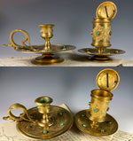 Fine Antique French Dore Bronze Desk Set, Malachite Gems, Inkwell, Candle Holder, Pen Tray