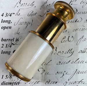 Beautiful Antique French Opera Glass, Telescope, 1-draw Ivory Case, Barrell 4 3/4"