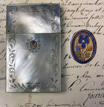 Antique c.1800 French Palais Royal Card Case, 18k Gold Plaque w Flowers on Mother of Pearl