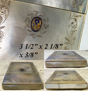 Antique c.1800 French Palais Royal Card Case, 18k Gold Plaque w Flowers on Mother of Pearl