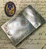 Antique c.1800 French Palais Royal Card Case, 18k Gold Plaque w Flowers on Mother of Pearl