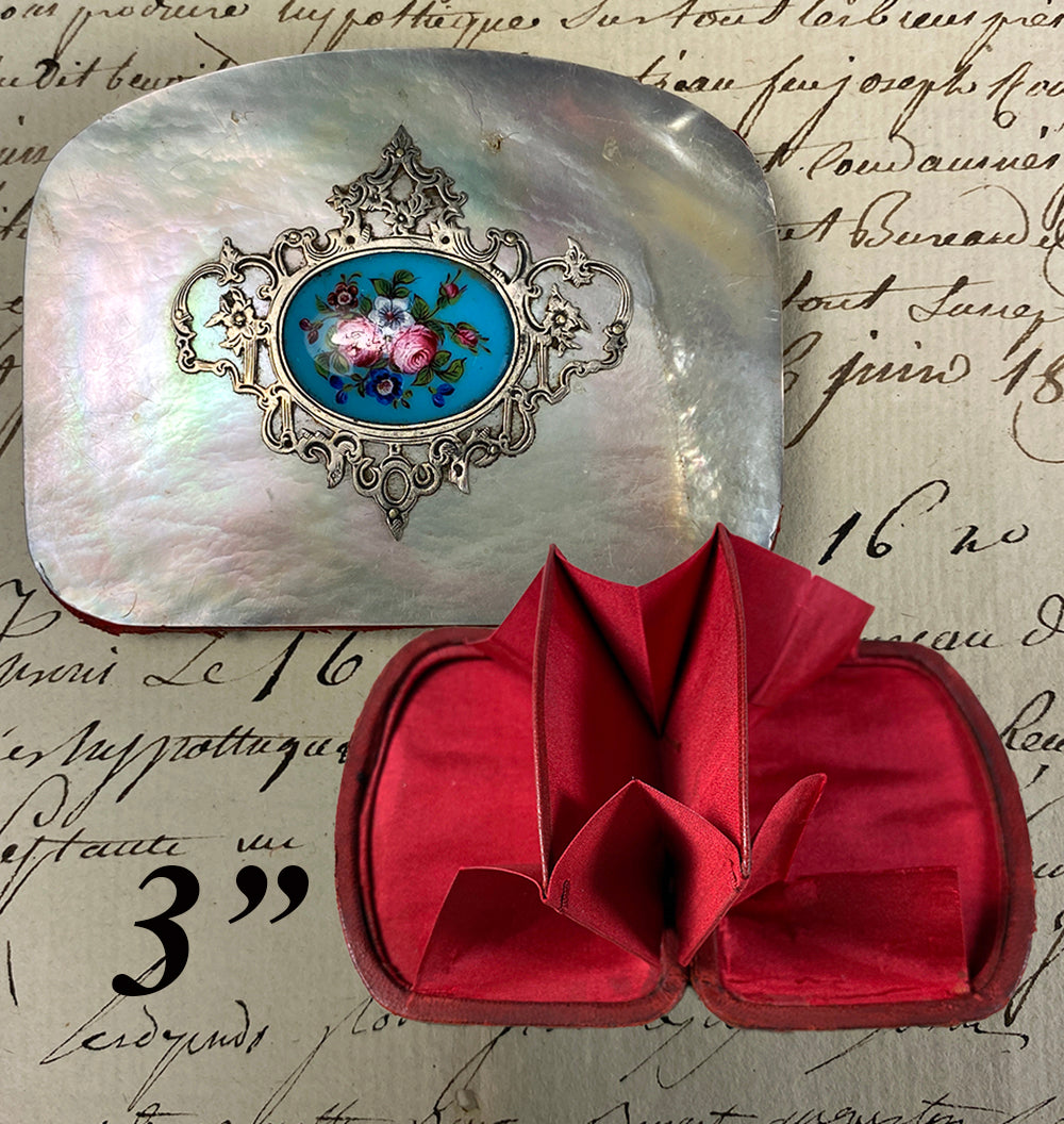 Antique French Kiln-fired Enamel, Silver, Mother of Pearl Coin Purse, Napoleon III (c.1850-70)