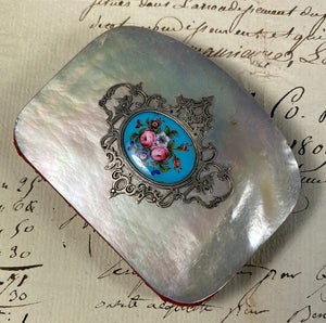 Antique French Kiln-fired Enamel, Silver, Mother of Pearl Coin Purse, Napoleon III (c.1850-70)