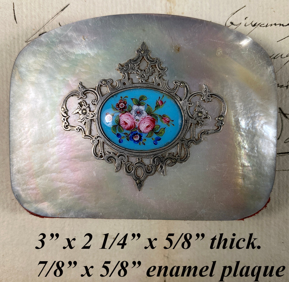 Antique French Kiln-fired Enamel, Silver, Mother of Pearl Coin Purse, Napoleon III (c.1850-70)