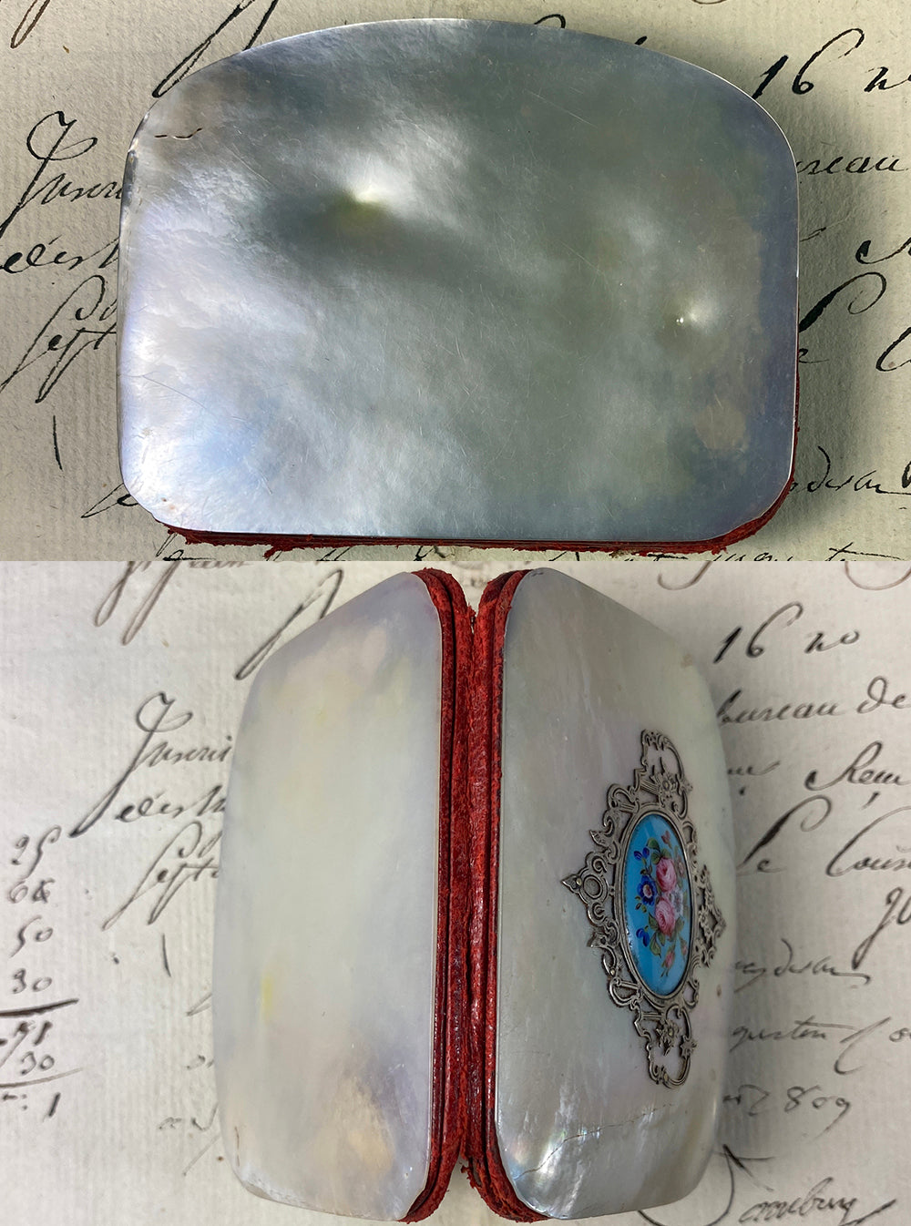 Antique French Kiln-fired Enamel, Silver, Mother of Pearl Coin Purse, Napoleon III (c.1850-70)