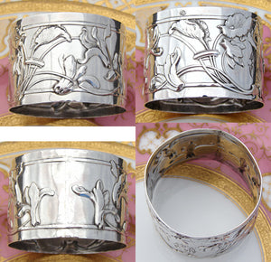 Lovely Antique French Art Nouveau Sterling Silver Napkin Ring, Sinuous Floral Decoration