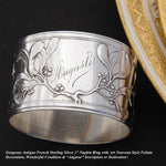 Lovely Antique French Art Nouveau Sterling Silver Napkin Ring, Sinuous Floral Decoration