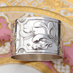 Lovely Antique French Art Nouveau Sterling Silver Napkin Ring, Sinuous Floral Decoration