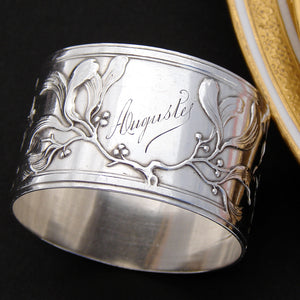 Lovely Antique French Art Nouveau Sterling Silver Napkin Ring, Sinuous Floral Decoration