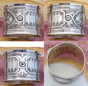 Antique French Sterling Silver Napkin Ring, Ornate Floral & Foliage Decoration, "Frank" Inscription