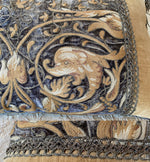 Fab Antique Silk Embroidery on Silk Velvet Panel w Dolphins in 23.5" Long 15" Tall Throw Pillow, Metallic Trim