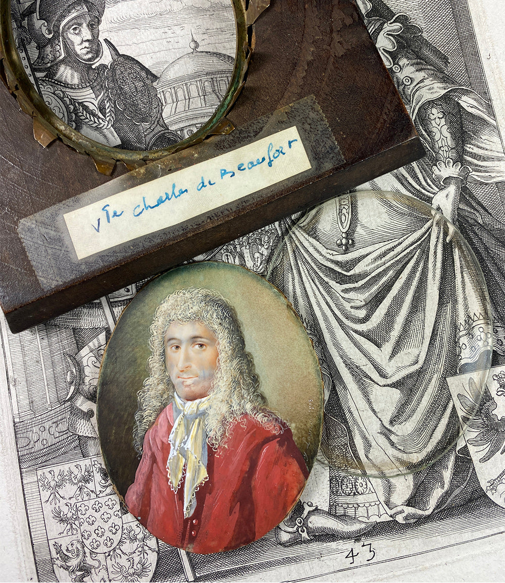 Antique ID'd c.1713 French Portrait Miniature, Louis XIV Era, Artist Signed. Vicomte Charles de Beaufort