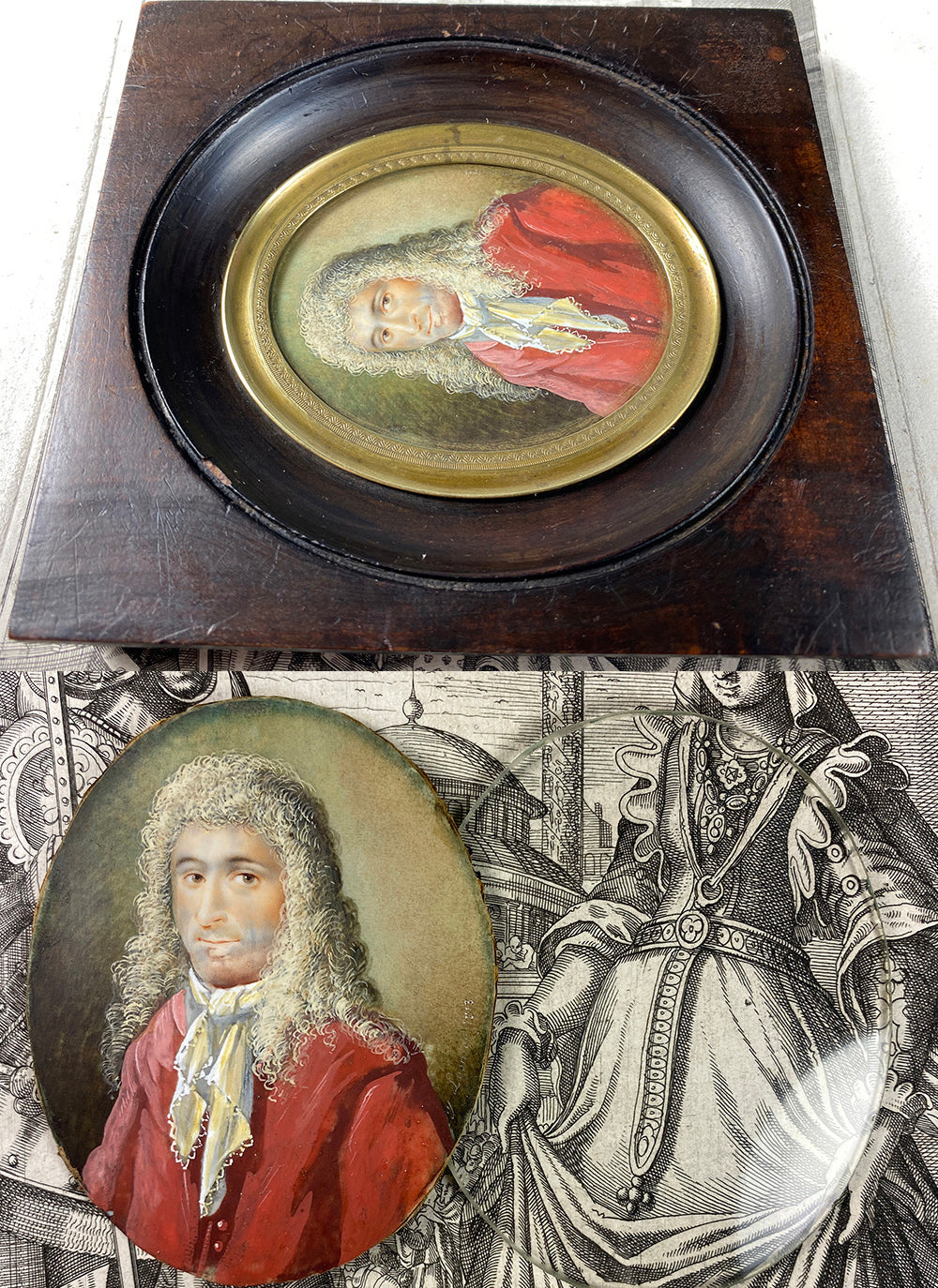 Antique ID'd c.1713 French Portrait Miniature, Louis XIV Era, Artist Signed. Vicomte Charles de Beaufort