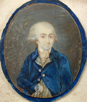 Antique c.1750-80 French Portrait Miniature of a Gentleman, Powdered Wig, Louis XVI