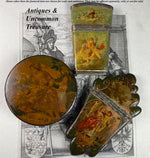 Antique French 19th c. Papier Mache Snuff Box, Figural Portrait Miniature Top, Vernis Martin Look