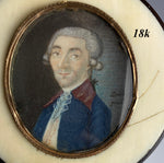 Gentleman in Uniform, French Portrait Miniature Snuff Box, 18k c. 1750-70 Louis XV-XVI