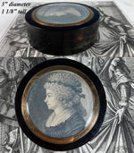 Antique c.1780s French 18k Gold Mat Tortoise Shell Snuff, Portait Miniature Drawing, Marie-Antoinette