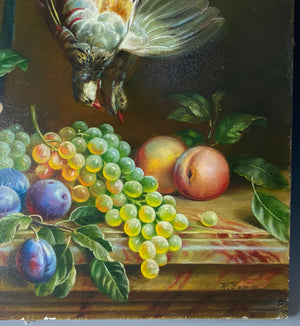 Fine Antique French 24" x 20" Oil Painting on Canvas, Still Life, Nature Morte, Artist Signed