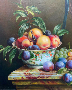 Fine Antique French 24" x 20" Oil Painting on Canvas, Still Life, Nature Morte, Artist Signed