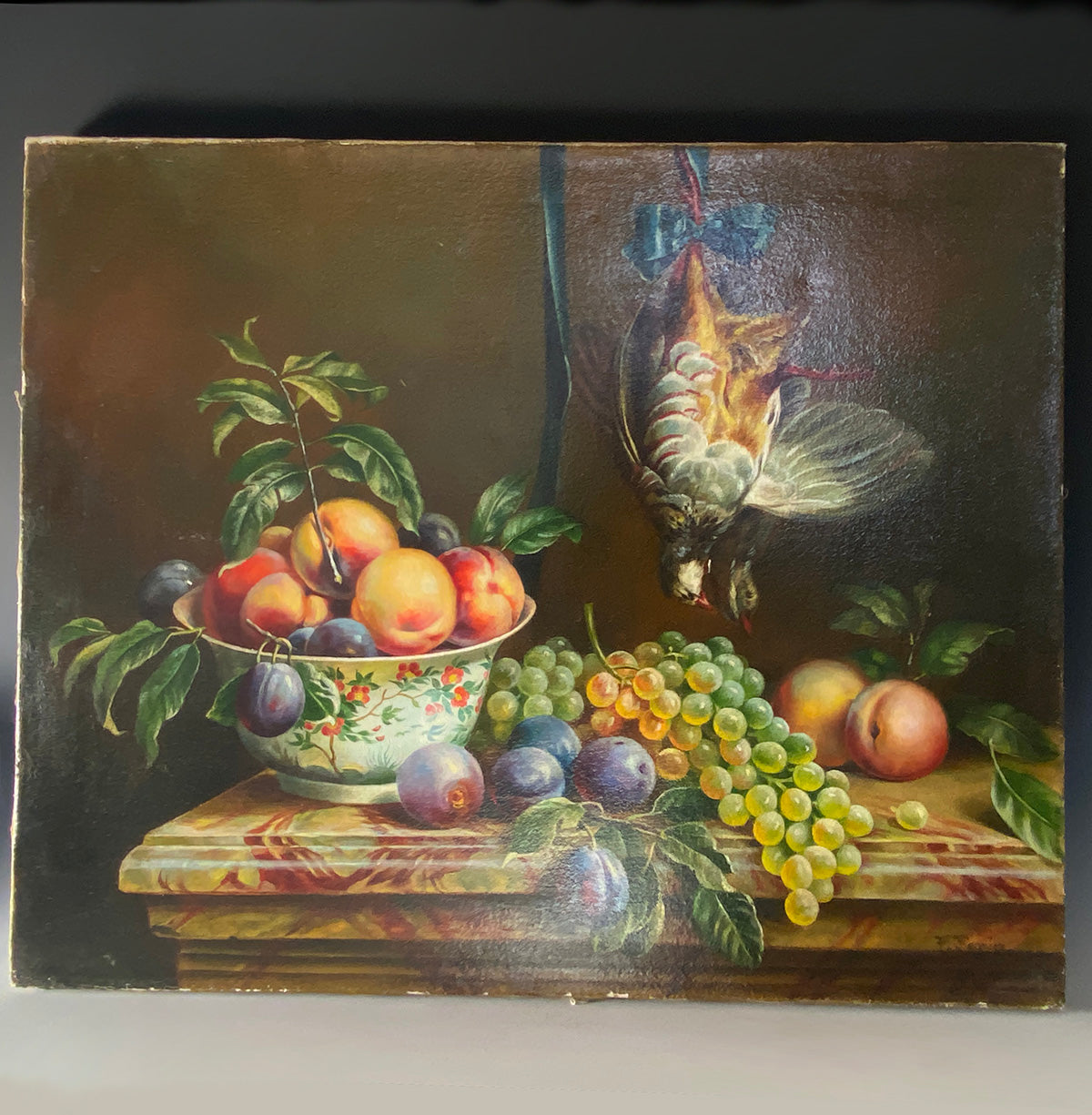 Fine Antique French 24" x 20" Oil Painting on Canvas, Still Life, Nature Morte, Artist Signed