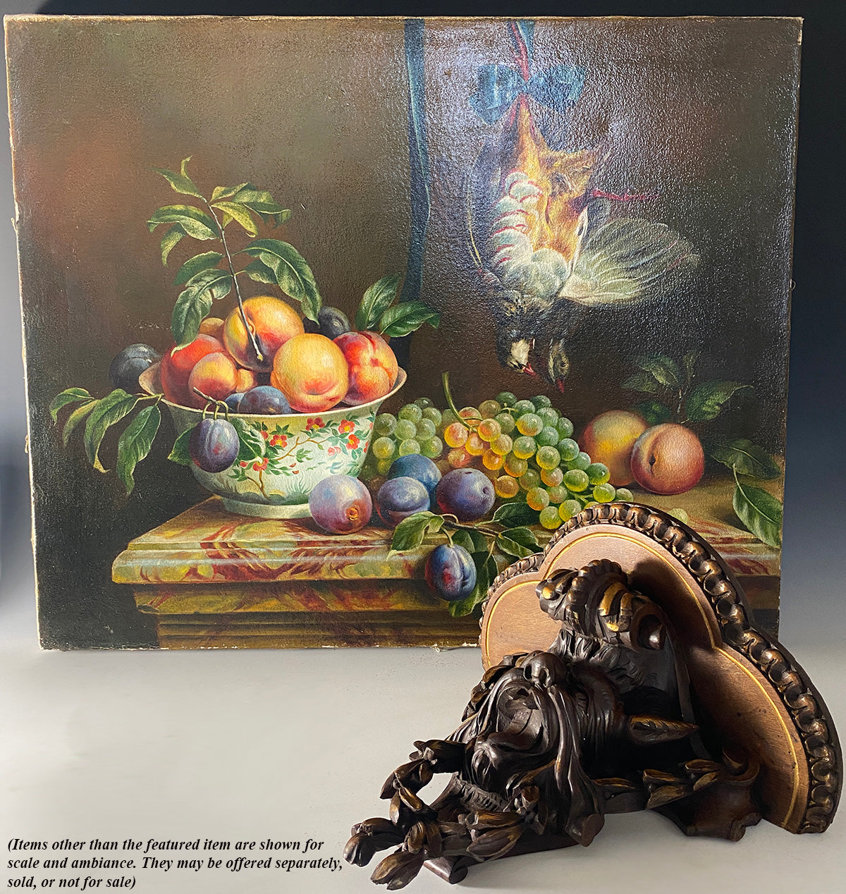 Fine Antique French 24" x 20" Oil Painting on Canvas, Still Life, Nature Morte, Artist Signed