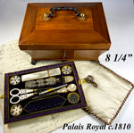 Superb Antique c.1810 French Palais Royal Sewing Box, Chest, Mother of Pearl and 18k Gold Tools, Perfume