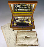 Superb Antique c.1810 French Palais Royal Sewing Box, Chest, Mother of Pearl and 18k Gold Tools, Perfume