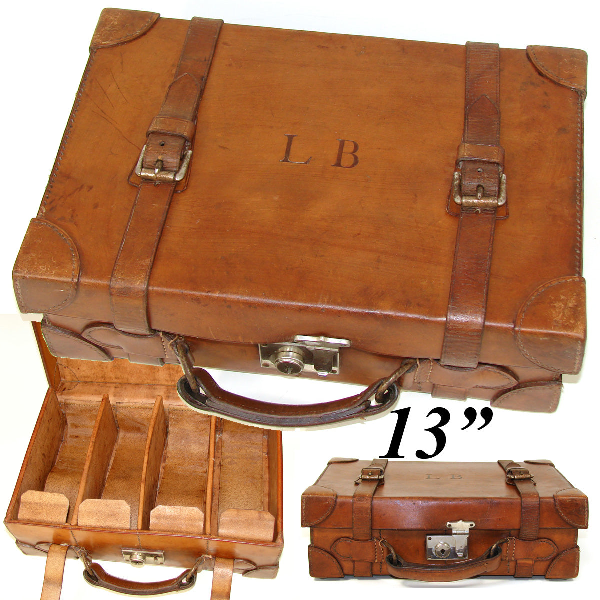 Fab Antique Victorian Era Thick Genuine Leather 13" Ammunition Case, Briefcase