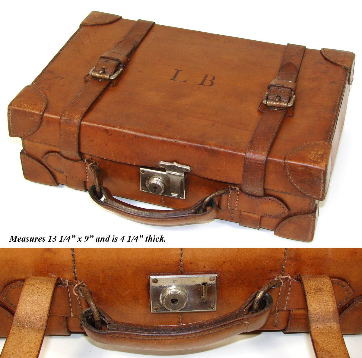 Fab Antique Victorian Era Thick Genuine Leather 13" Ammunition Case, Briefcase