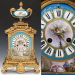 Rare Antique French Napoleon III Era 15.5" Mantel Clock, Gilt Bronze & HP Sevres or Paris Porcelain