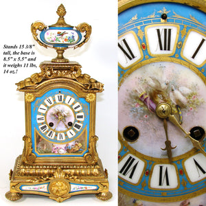 Rare Antique French Napoleon III Era 15.5" Mantel Clock, Gilt Bronze & HP Sevres or Paris Porcelain