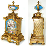 Rare Antique French Napoleon III Era 15.5" Mantel Clock, Gilt Bronze & HP Sevres or Paris Porcelain