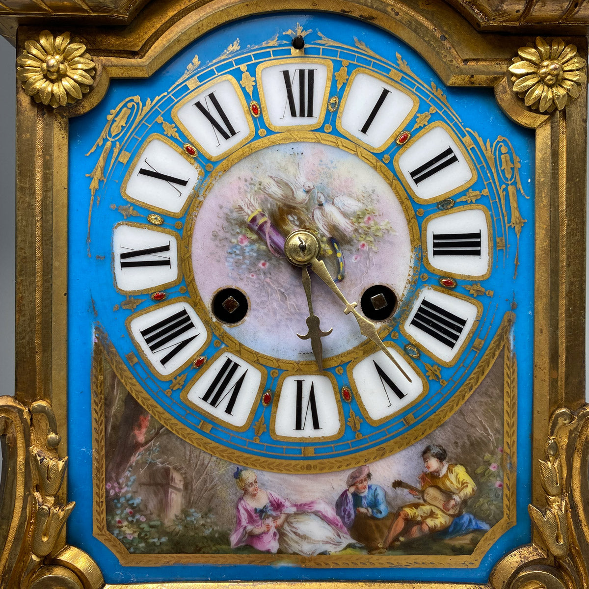 Rare Antique French Napoleon III Era 15.5" Mantel Clock, Gilt Bronze & HP Sevres or Paris Porcelain