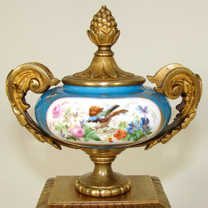 Rare Antique French Napoleon III Era 15.5" Mantel Clock, Gilt Bronze & HP Sevres or Paris Porcelain