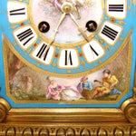 Rare Antique French Napoleon III Era 15.5" Mantel Clock, Gilt Bronze & HP Sevres or Paris Porcelain