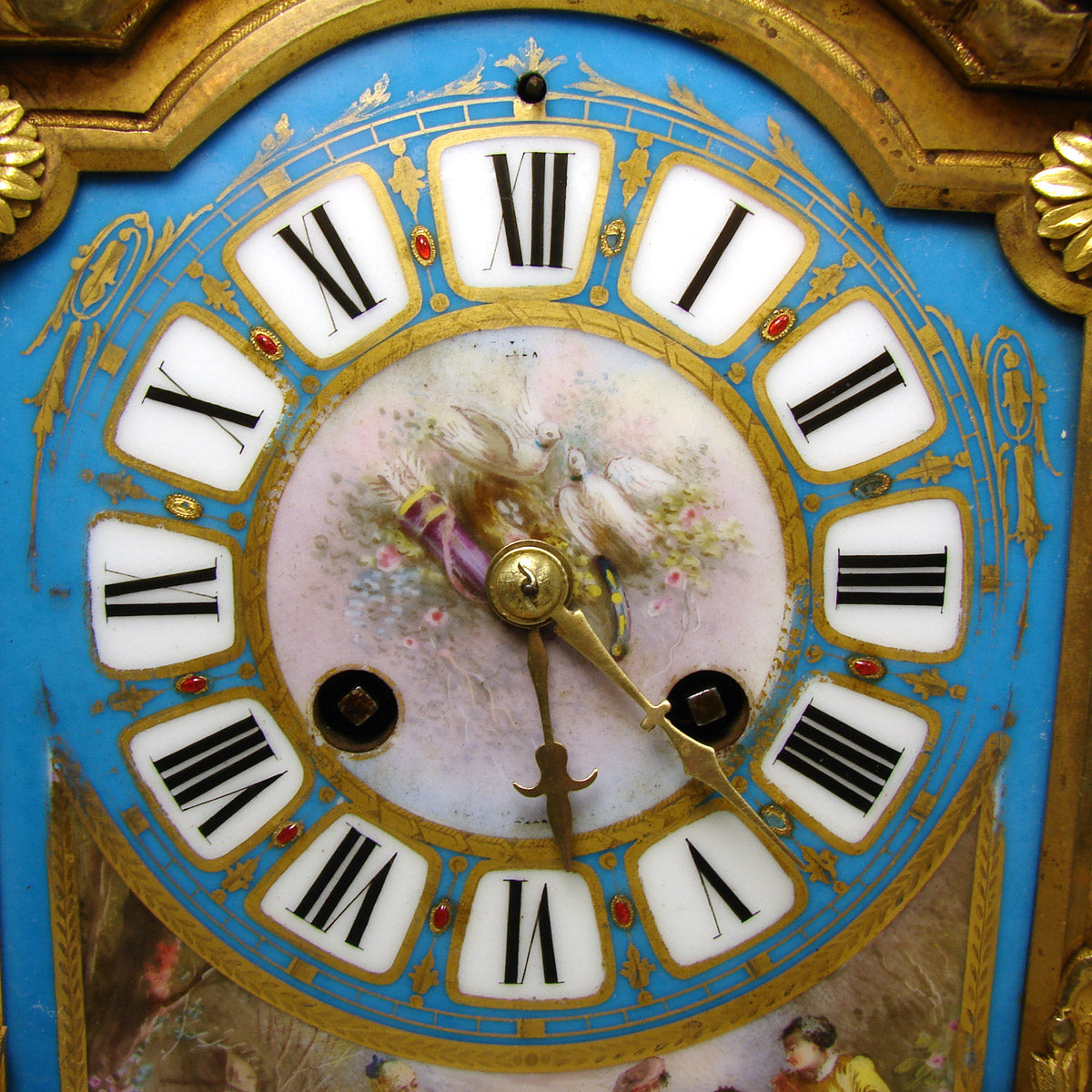 Rare Antique French Napoleon III Era 15.5" Mantel Clock, Gilt Bronze & HP Sevres or Paris Porcelain