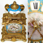 Rare Antique French Napoleon III Era 15.5" Mantel Clock, Gilt Bronze & HP Sevres or Paris Porcelain