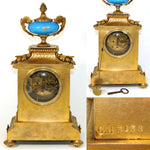 Rare Antique French Napoleon III Era 15.5" Mantel Clock, Gilt Bronze & HP Sevres or Paris Porcelain