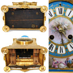 Rare Antique French Napoleon III Era 15.5" Mantel Clock, Gilt Bronze & HP Sevres or Paris Porcelain