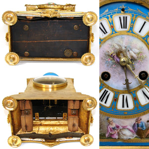 Rare Antique French Napoleon III Era 15.5" Mantel Clock, Gilt Bronze & HP Sevres or Paris Porcelain