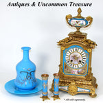 Rare Antique French Napoleon III Era 15.5" Mantel Clock, Gilt Bronze & HP Sevres or Paris Porcelain