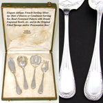 Fine Antique French Sterling Silver 4pc Hors d'Oeuvre Serving Set, Bead Festooned Pattern